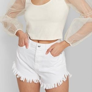 High-Rise Frayed Hem Jean Shorts